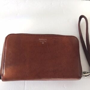 Fossil Brown Saddle Cognac Leather Zip Up Wallet